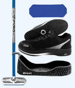 Rookie Bundle - Men's Left Hand - Blue Fiberglass Broom -  Black Voltaje Shoes - Choice of Gripper Colour
