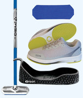 Rookie Bundle - Men's Right Hand - Blue Fiberglass Broom -  Grey Voltaje Shoes - Choice of Gripper Colour